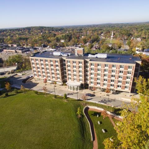 Aerial view of the exterior of Larned Hall